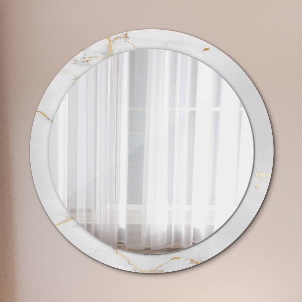 Miroir rond cadre avec impression Marbre doré blanc