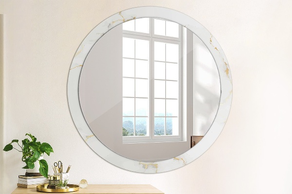 Miroir rond cadre avec impression Marbre doré blanc