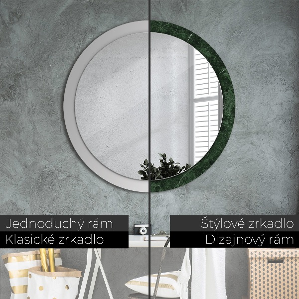 Miroir rond cadre avec impression Marbre vert