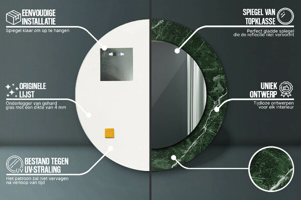 Miroir rond cadre avec impression Marbre vert