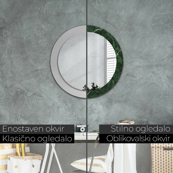 Miroir rond cadre avec impression Marbre vert