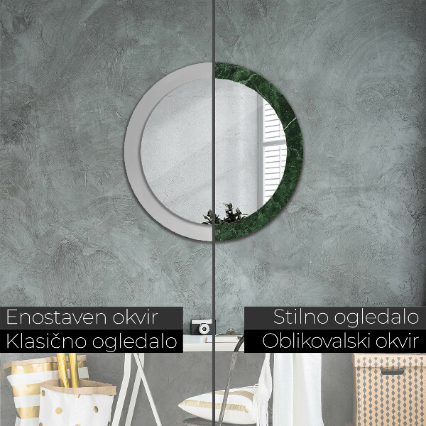 Miroir rond cadre avec impression Marbre vert