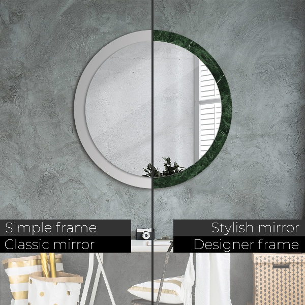Miroir rond cadre avec impression Marbre vert