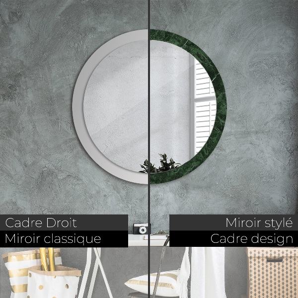 Miroir rond cadre avec impression Marbre vert
