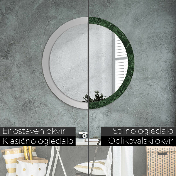 Miroir rond cadre avec impression Marbre vert