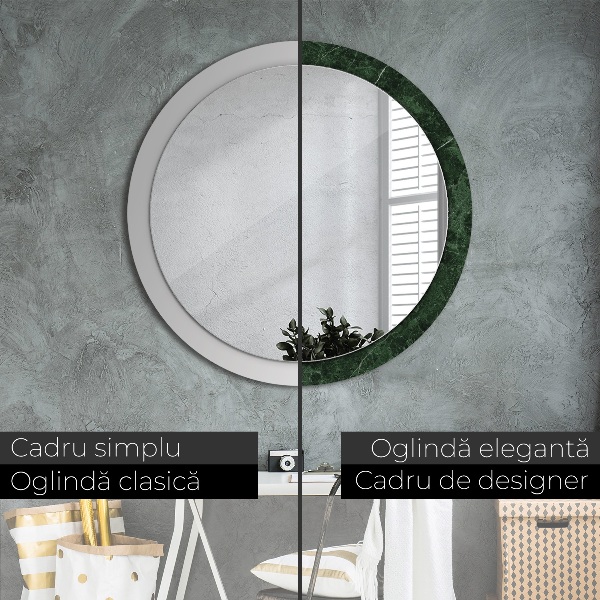 Miroir rond cadre avec impression Marbre vert