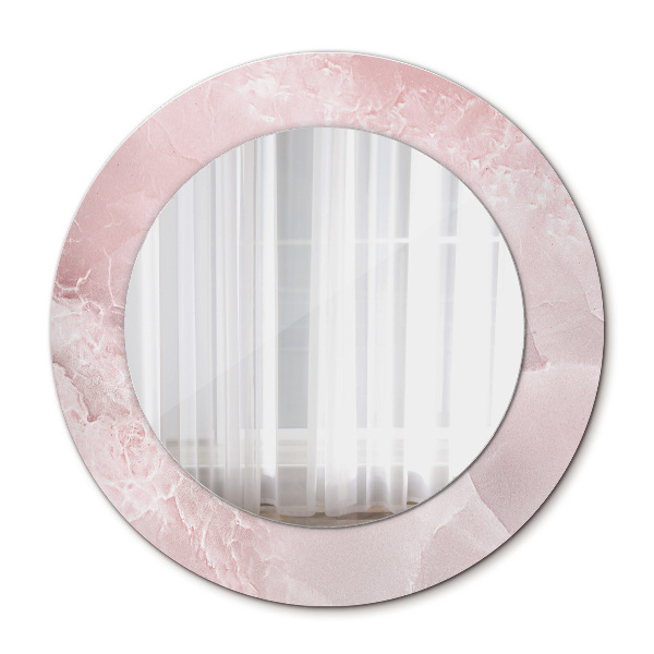 Miroir rond cadre avec impression Pierre rose