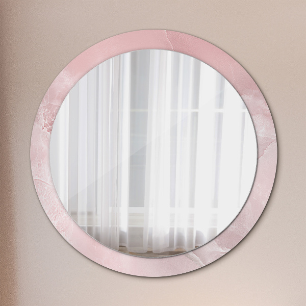 Miroir rond cadre avec impression Pierre rose
