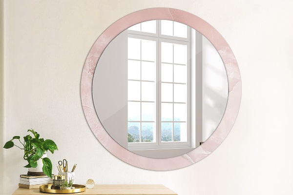 Miroir rond cadre avec impression Pierre rose