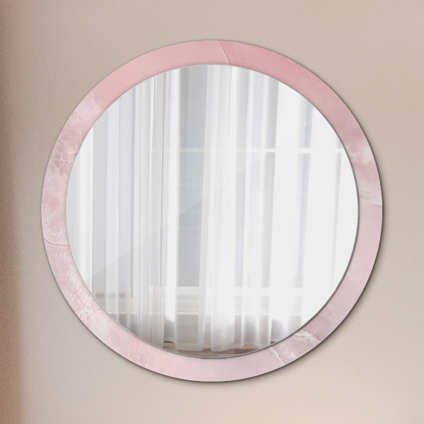 Miroir rond cadre avec impression Pierre rose