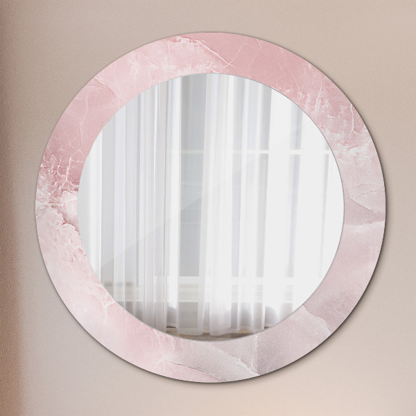 Miroir rond cadre avec impression Pierre rose