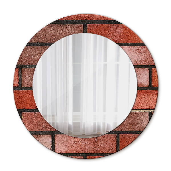 Miroir rond cadre avec impression Brique rouge