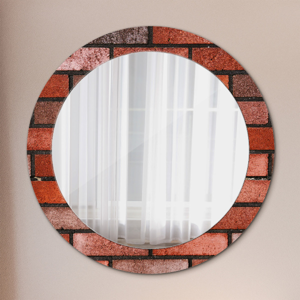 Miroir rond cadre avec impression Brique rouge