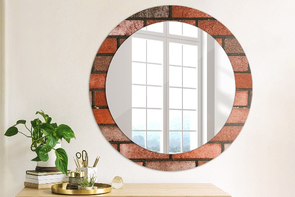 Miroir rond cadre avec impression Brique rouge