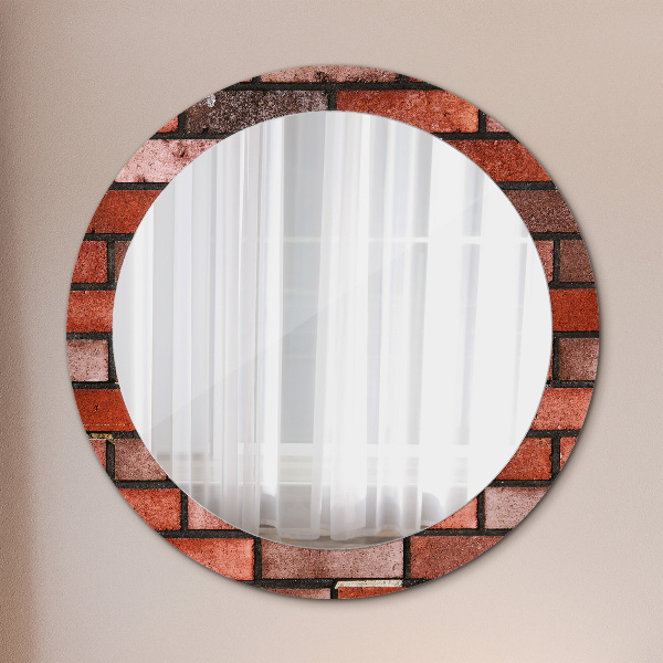 Miroir rond cadre avec impression Brique rouge