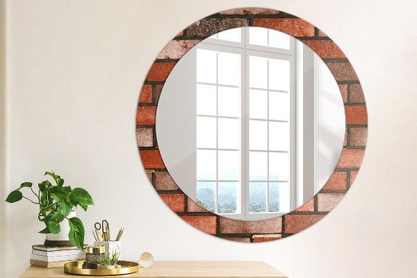 Miroir rond cadre avec impression Brique rouge