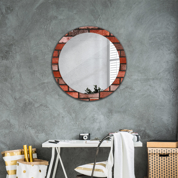 Miroir rond cadre avec impression Brique rouge