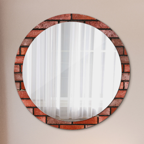 Miroir rond cadre avec impression Brique rouge