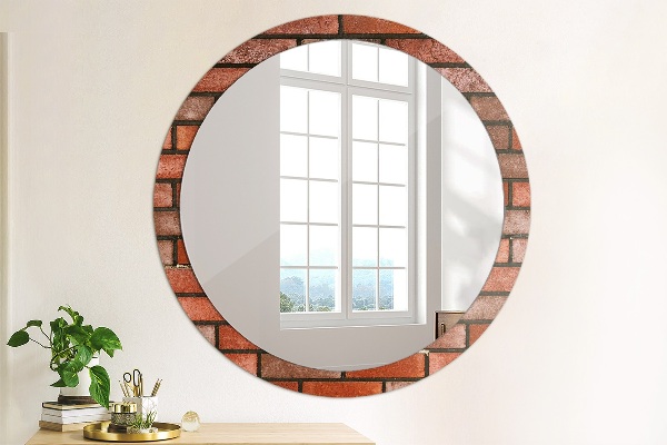 Miroir rond cadre avec impression Brique rouge