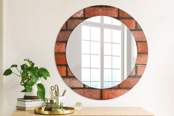 Miroir rond cadre avec impression Brique rouge