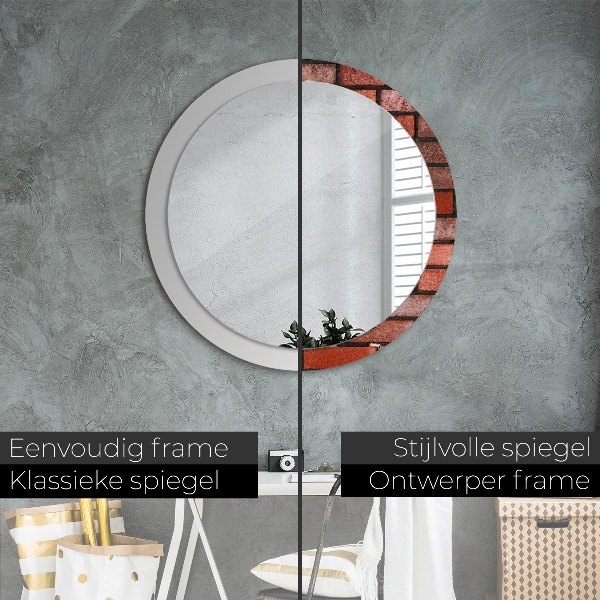 Miroir rond cadre avec impression Brique rouge