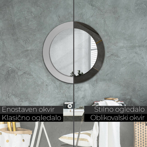 Miroir rond cadre avec impression Triangles gris