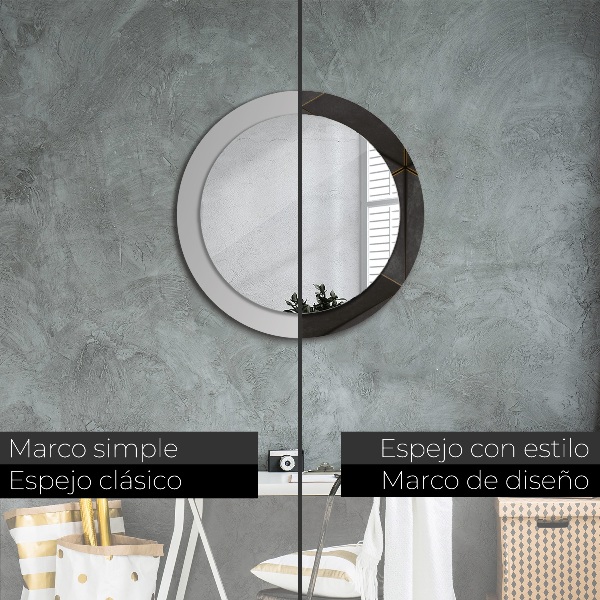 Miroir rond cadre avec impression Triangles gris