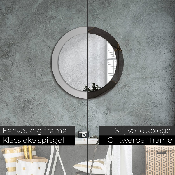 Miroir rond cadre avec impression Triangles gris