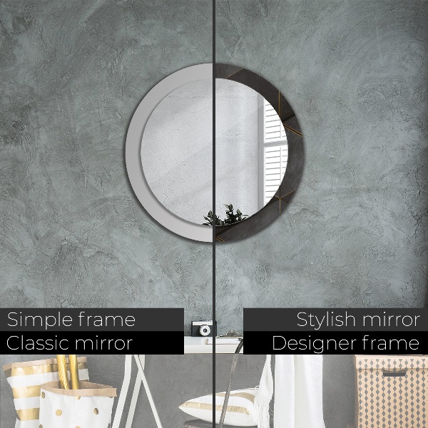 Miroir rond cadre avec impression Triangles gris