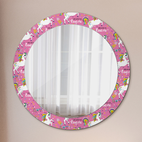 Miroir rond cadre avec impression Licorne magique