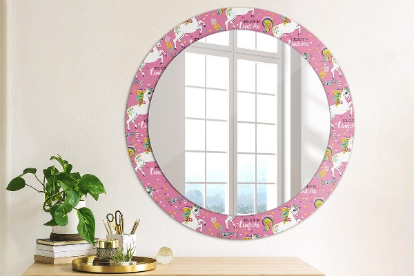 Miroir rond cadre avec impression Licorne magique