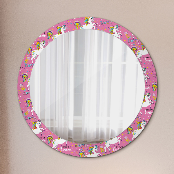 Miroir rond cadre avec impression Licorne magique