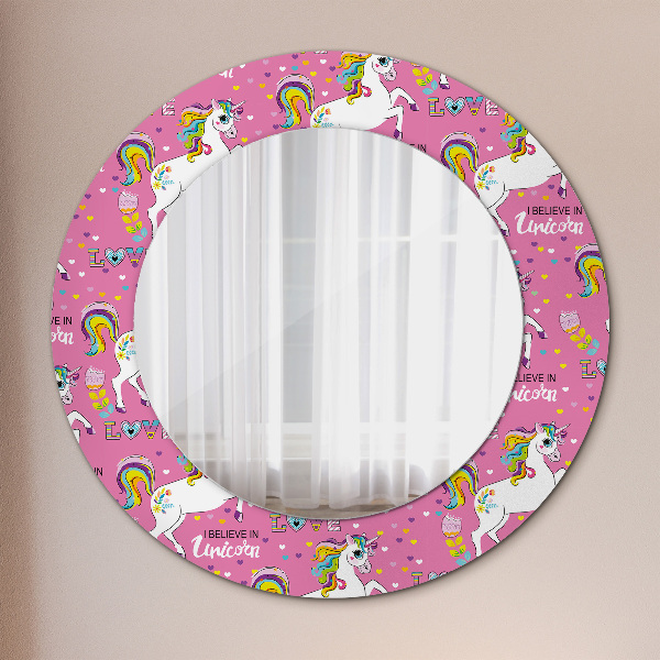 Miroir rond cadre avec impression Licorne magique