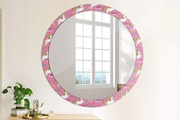Miroir rond cadre avec impression Licorne magique