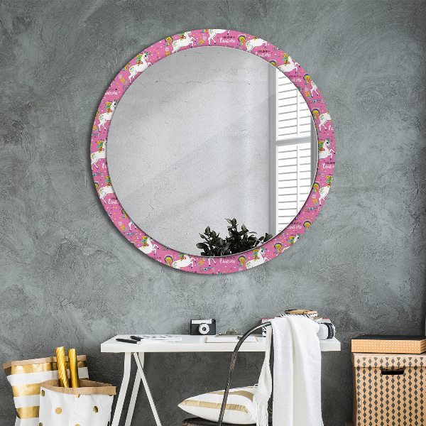 Miroir rond cadre avec impression Licorne magique