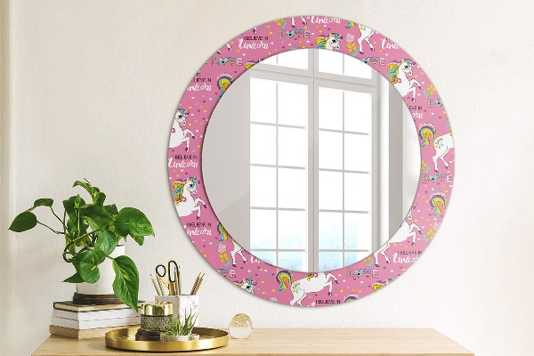 Miroir rond cadre avec impression Licorne magique