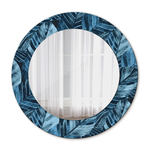 Miroir rond cadre avec impression Feuilles de la jungle