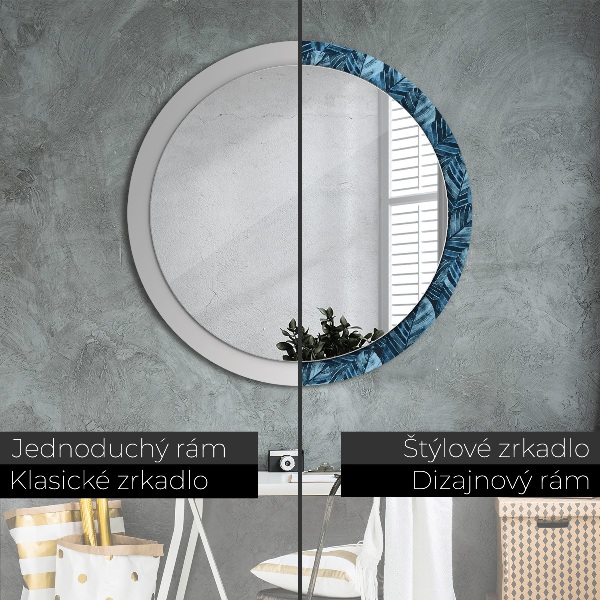 Miroir rond cadre avec impression Feuilles de la jungle