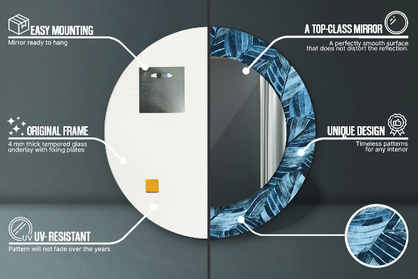 Miroir rond cadre avec impression Feuilles de la jungle