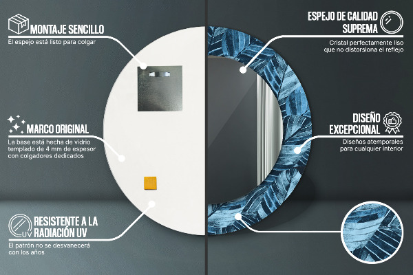 Miroir rond cadre avec impression Feuilles de la jungle