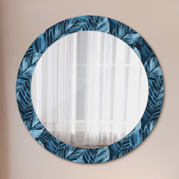 Miroir rond cadre avec impression Feuilles de la jungle