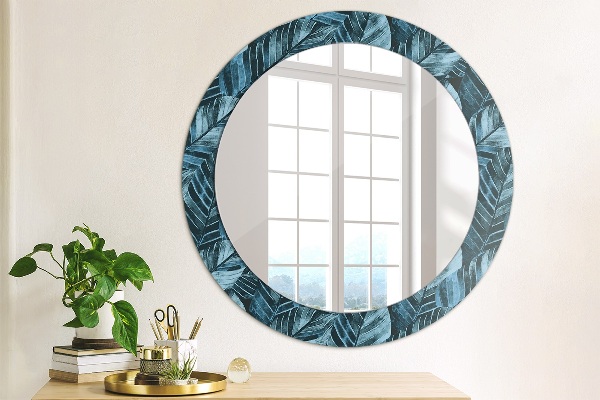 Miroir rond cadre avec impression Feuilles de la jungle