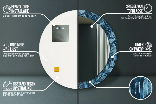 Miroir rond cadre avec impression Feuilles de la jungle