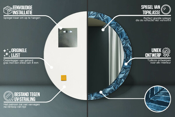 Miroir rond cadre avec impression Feuilles de la jungle