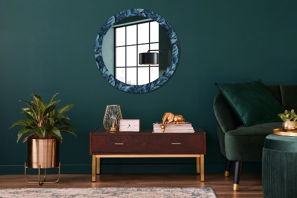 Miroir rond cadre avec impression Feuilles de la jungle