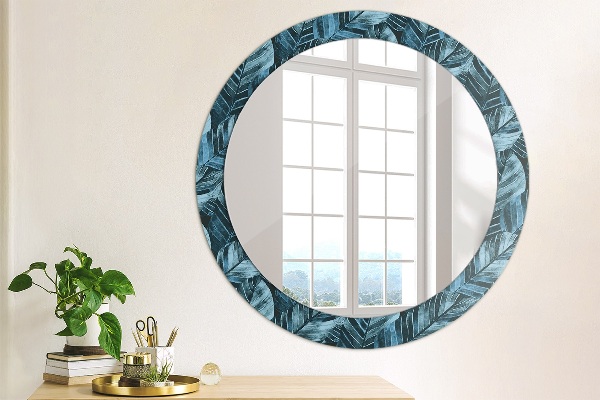 Miroir rond cadre avec impression Feuilles de la jungle