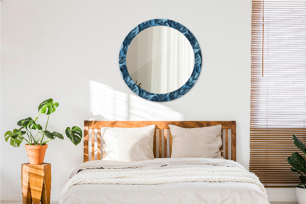 Miroir rond cadre avec impression Feuilles de la jungle