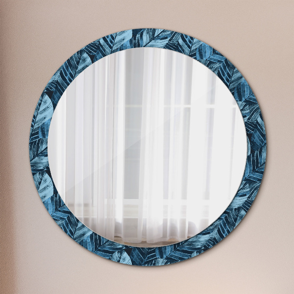 Miroir rond cadre avec impression Feuilles de la jungle