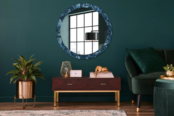Miroir rond cadre avec impression Feuilles de la jungle