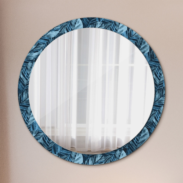 Miroir rond cadre avec impression Feuilles de la jungle